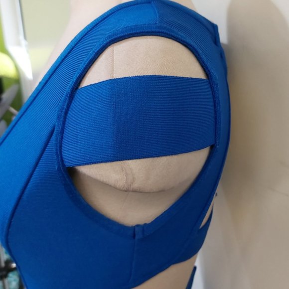 💥KILLER DRESS💥 Vintage Royal Blue Bandage Cut Out Mermaid Gown - Picture 9 of 15